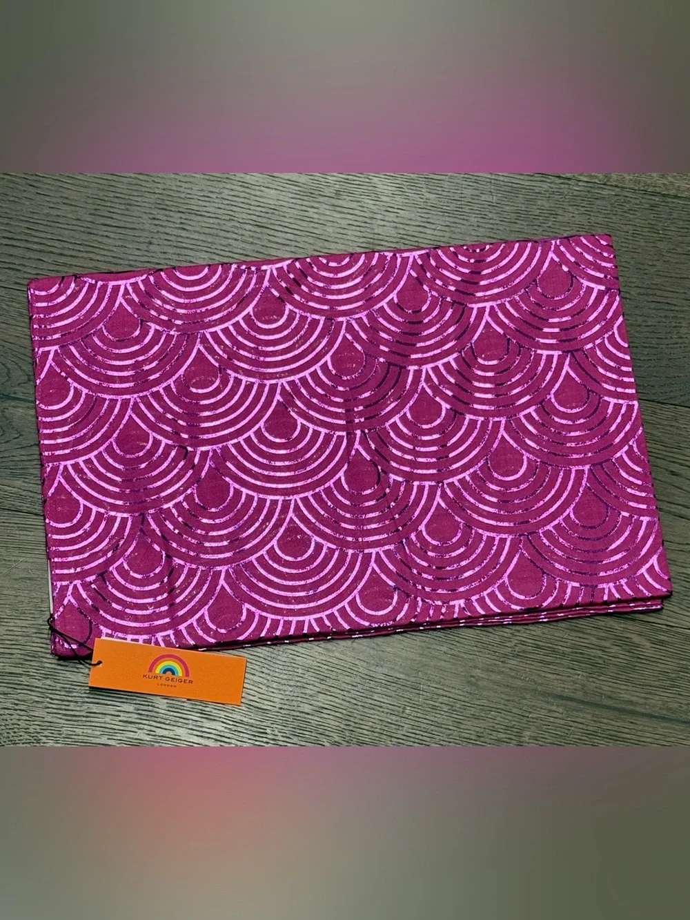 Kurt Geiger London Metallic Rainbow Oblong Scarf in FUCHSIA. NWT